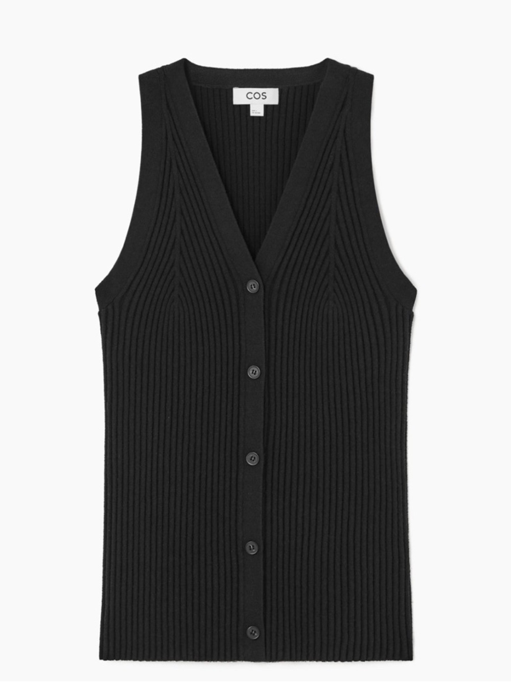 COS Black Ribbed V-Neck Button-Front Vest